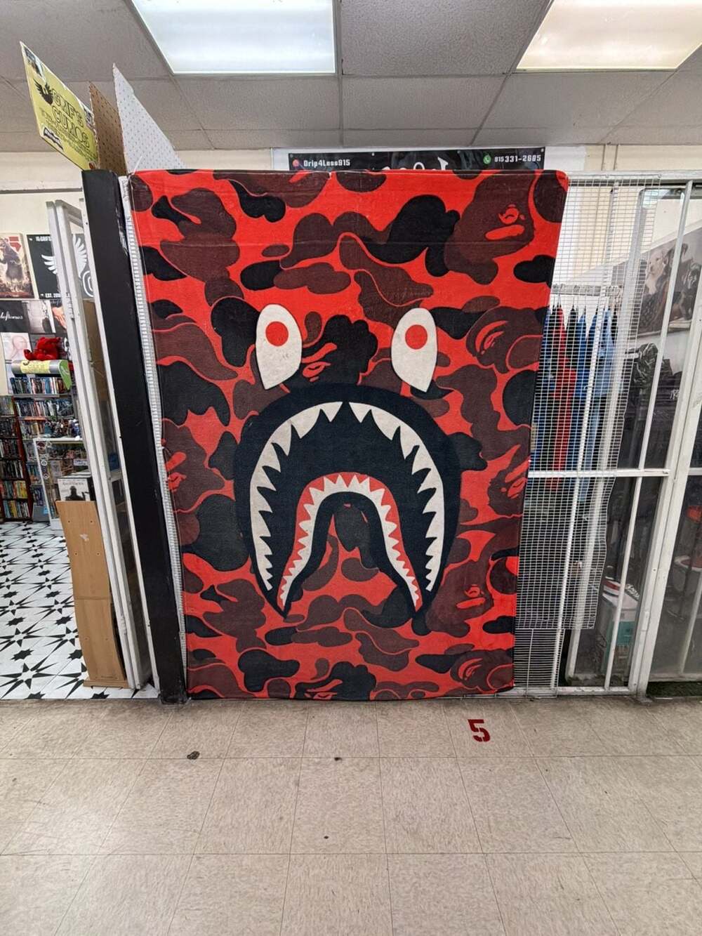 BAPE Red Color Camo Shark Head Wall Tapestry